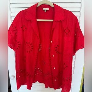 Oroton Red Eyelet Button Down Shirt